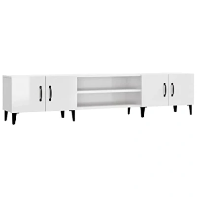 Image of vidaXL TV Cabinet, Stand for Living Room Bedroom, Unit with Door, Hifi Cabinet Sideboard, Modern Style, High Gloss White Engineered Wood