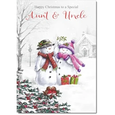 Image of doodlecards Aunt &amp; Uncle Christmas Card Two Snowmen Medium Size with Plain Envelope