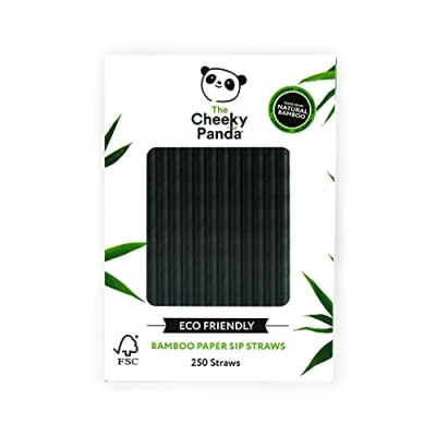 Image of The Cheeky Panda Bamboo Paper Cocktail Straws 250 Black Drinking