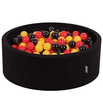 Image of KiddyMoon 90X30cm/200 Balls ∅ 7Cm / 2.75In Baby Foam Ball Pit Made In EU, Germany: Black/Red/Yellow
