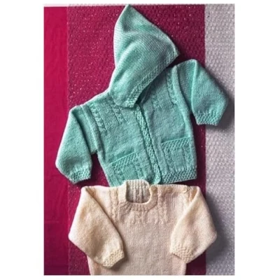 Image of Baby Double Knitting Pattern Cable Knit Hooded Cardigan &amp; Sweater with Button Detail (UKHKA 67)
