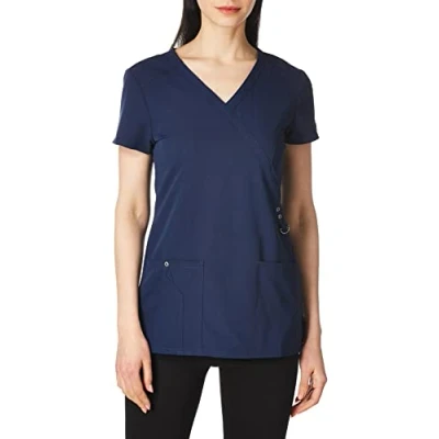 Image of Dickies Women&#039;s Mock Wrap Top Medical Scrubs, D Navy, Small