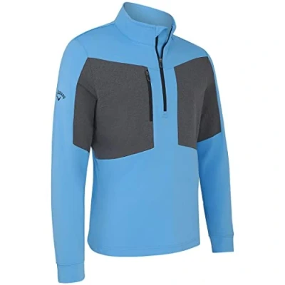 Image of Callaway Golf Mens Aquapel Mixed Media 1/4 Zip Water Repellent Pullover Sweater Malibu Blue/Caviar XXL