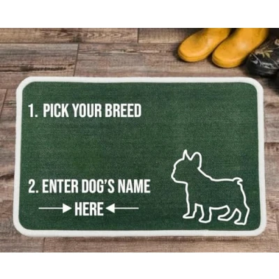 Image of Pet REBELLION Extra Large Personalised Absorbent Machine Washable Food Mat For Dogs Feeding Bowls Non Slip Reduces Movement Rounded Corners to Stay Flat (French Bulldog Green)