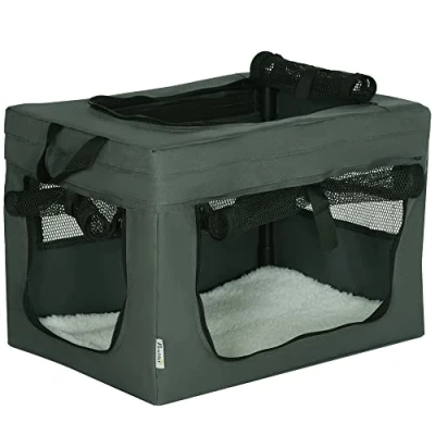 Image of PawHut 48.5cm Pet Carrier, Cat Carrier Bag, Travel Bag w/ Cushion, Carry for Miniature Dogs Grey