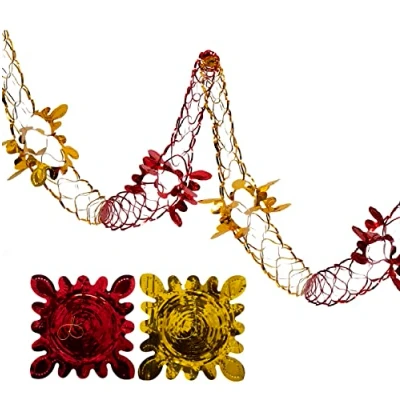 Image of 2 Pk Foil Garland Flower Christmas Hanging Decoration Wall Ceiling Xmas Deco (Gold &amp; Red)