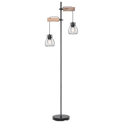 Image of Globo Mina floor lamp, black/brown, height 168 cm, metal/wood