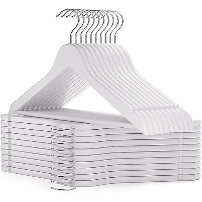 Image of HANGERWORLD 20 Wooden 45cm Coat Clothes Garment Hangers with Trouser Bar (White)