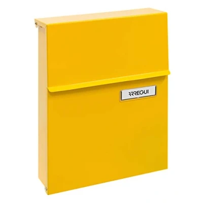 Image of ARREGUI Line E6808 Galvanised Steel Letterbox Size S (DIN A5 Post), Wall Letter Box for Outdoor Use, Post with Protective Flap, Weather Resistant, Easy Assembly, 2 Keys, Yellow