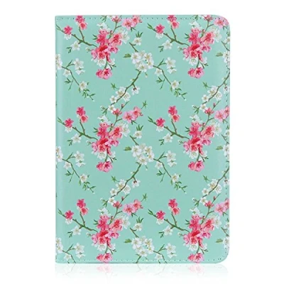 Image of 32nd Floral Series Design PU Leather Book Folio Case Cover for Apple iPad Mini 1, 2 &amp; 3, Designer Flower Pattern Flip With Built In Stand Spring Blue