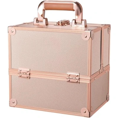 Image of Makeup Case Vanity Box 4 Trays Beauty Organiser Cosmetic Storage with Locks, Rose Gold