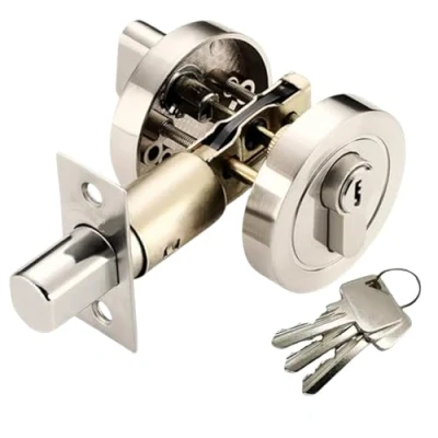 Image of HANDLEZONE® Single Cylinder Deadbolt, Round Deadbolt Lock, Zinc Alloy Door Locks with Keys. Modern for 35 50mm Front Door, Entrance Passage Bedroom Satin Nickel
