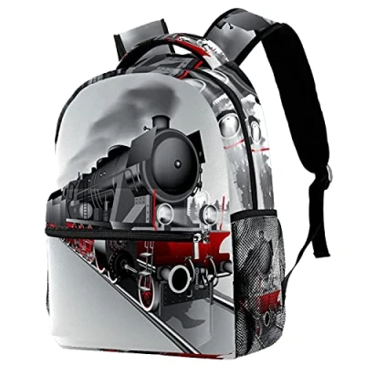 Image of Leisure Campus Travel Backpacks, Railway Train Retro Bags with Bottle Holder for Girls Boys