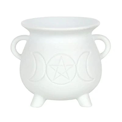 Image of White Triple Moon Cauldron Oil Burner