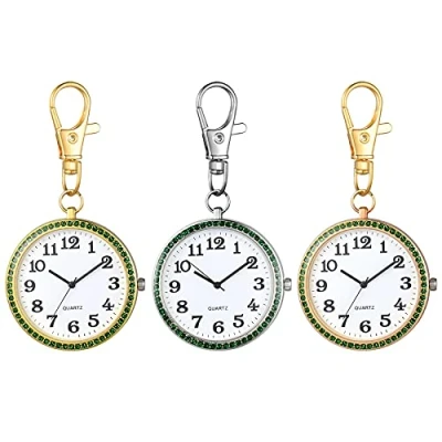 Image of JewelryWe Key Chain Watch Rhinestone Quartz Pocket FOB Clip on Belt Novelty Ring Watches for Men Women