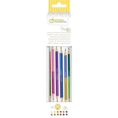 Image of Avenue Mandarine Ref CC032O Double Ended Coloured Pencils (Pack of 12) Metal Case for Easy Transport Included, 24 Colours Total, Complies With CE Standards