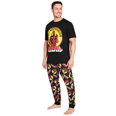Image of Marvel Deadpool and Wolverine Mens Pyjama Set, Soft Comfortable PJs Loungewear Gifts for Men (Black Deadpool, 3XL)