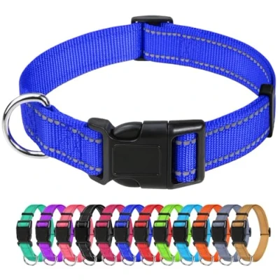 Image of TagMe Reflective Nylon Dog Collars, Adjustable Classic Collar with Quick Release Buckle for Medium Dogs, Royal Blue, 2.5 cm Width