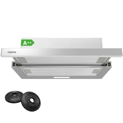 Image of CIARRA Telescopic Cooker Hood 60cm CBCS6906D 370m3/h Built in Extractor 600mm with LED Light 2 Speeds Integrated Kitchen Fan