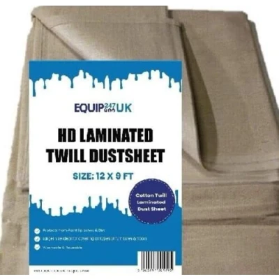 Image of Heavy Duty Cotton Dust Sheets for Decorating Laminated Sheet with Twill Backed Plastic Polythene Sheeting 12ft X 9ft Painting, Furniture, DIY, Floor, (4)