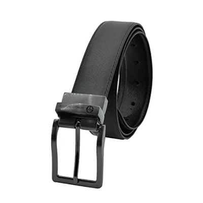 Image of Sergio Tacchini Men&#039;s Reversible Belt in Real Leather, Rectangular Buckle, Adjustable (125/130, Black Brown)