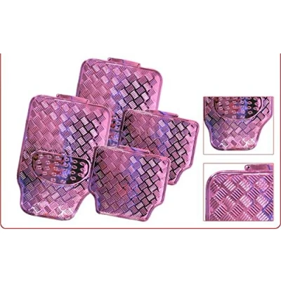Image of WATERPROOF SET OF PINK CAR MATS ALUMINIUM FINISH HEAVY DUTY RUBBER