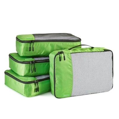 Image of Amazon Basics Packing Cubes for Suitcases, Travel Organisers, Zipper, 4 Piece Set Bags, Medium, Green
