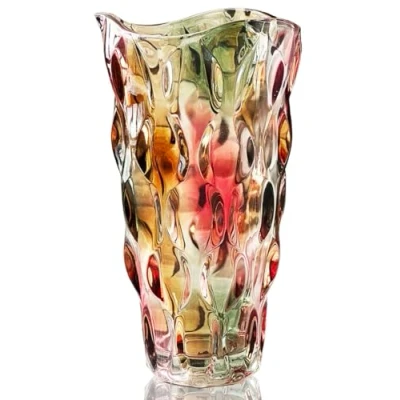Image of Glass Vase for Flowers, Large Tall Crystal Coloured Flower Vases Decorations, Modern Personalised Ornaments Living Room Dining Bedroom Home Decor Accessories Christmas Birthday Gifts Women