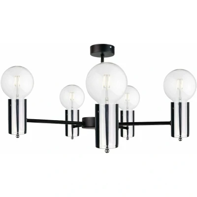 Image of Arde Multi Arm Semi Flush Ceiling Light Black, Silver, 60cm, 5x E27