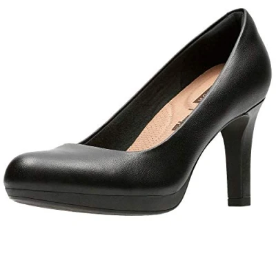 Image of Clarks Girl&#039;s Adriel Viola Closed Toe Pumps, Black Leather, 3 UK