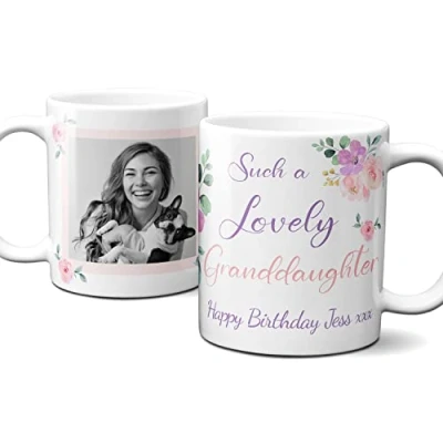 Image of Thoughtful Gifts Lovely Floral Personalised Granddaughter Mug, Photo Mug for Granddaughter, Cup Gift Present