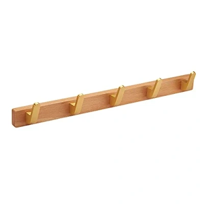 Image of SARIHOSY 5 Hook Coat Hooks for Door Stick on, Wall Wooden pegs Towel Rack, Key Mounted Screw in