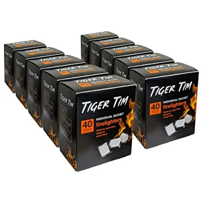 Image of Tiger Tim 400 Sachet Firelighters Mess Free Safe Odourless Instant Fire Starter for Wood Burners Barbecues Stoves Grills Campfires