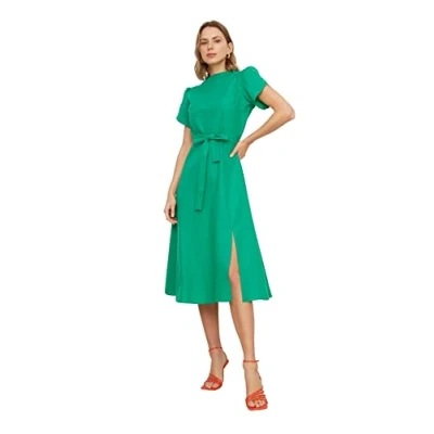 Image of Trendyol Women Midi A line Regular fit Woven Dress,Green,40