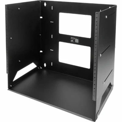 Image of StarTech.com 2 Post 8U Open Frame Wall Mount Network Rack with Built in Shelf, Data Adjustable Depth for AV / Computer IT Equipment, TAA Compliant Server (WALLSHELF8U)