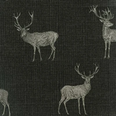 Image of Heritage Stag Wallpaper Charcoal Copper Metallic Textured