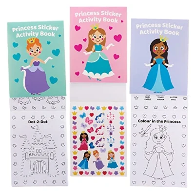 Image of Baker Ross FX619 Princess Sticker Activity Books Pack of 8, Book Party Bag Fillers for Kids
