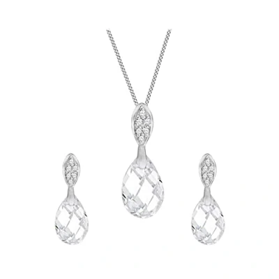 Image of Tuscany Silver Women&#039;s Sterling Facet Cubic Zirconia Teardrop Set of Earrings and Pendant on Curb Chain 46cm/18&quot;