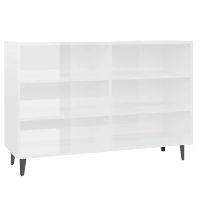 Image of vidaXL High Gloss White Sideboard Industrial Style Engineered Wood and Metal Legs 6 Shelf Storage Unit for Living Room, Bedroom, Office