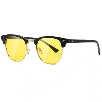 Image of kimorn Polarized Sunglasses Unisex Retor Semi Rimless Frame Classic Eyewear AE0550 (Black&amp;Yellow, 52)