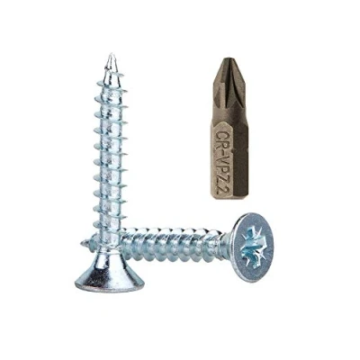 Image of (Pack of 50 pcs) Zinc Plated Steel Wood Screws 6.0 x 40 mm, Pozi Drive Head Screws, Fasteners, Countersunk, Chipboard (50)