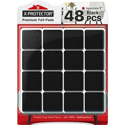 Image of X PROTECTOR Felt Furniture Pads 48 PCS 25mm Floor Protectors Chair for Feet Hardwood Floors Protect Your Floors! (Black, Square)