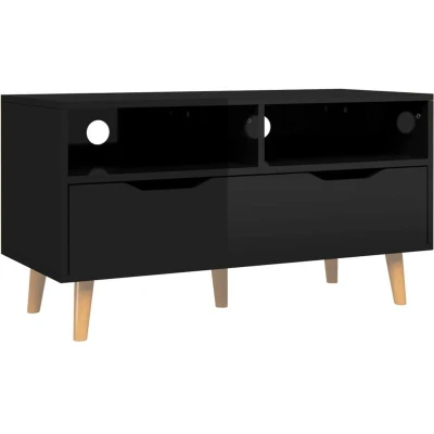Image of vidaXL TV Cabinet High Gloss Black 90x40x48.5 cm Engineered Wood