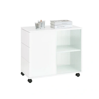 Image of SoBuy FBT141 W, Mobile Storage Cabinet Side Sofa Table End Table, White