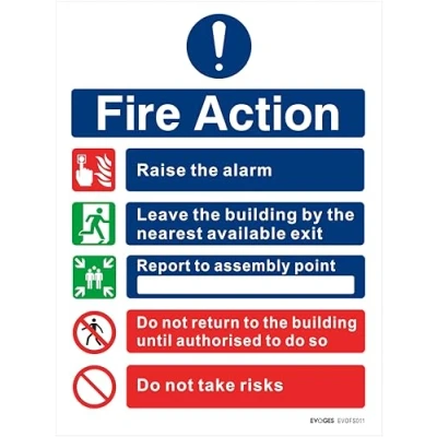 Image of Evoges Self Adhesive Vinyl Fire Action Notice Sign 150mm x 200mm (1)