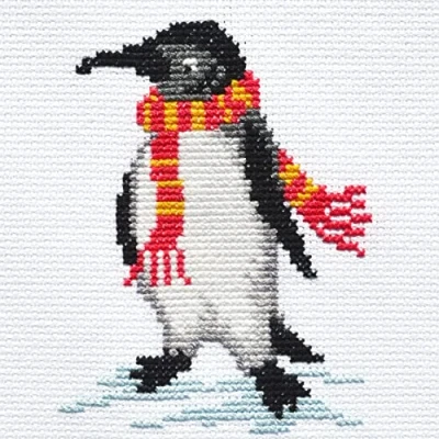 Image of Povitrulya Penguin Counted Cross Stitch kit DIY Set for Hand Embroydery with Paper Pattern, 14 Count Blank Aida Canvas and Pre Sorted Floss