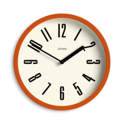 Image of Jones Clocks® Hot Tub wall clock small retro round 20cm Orange Easy to read numbers Ideal for kitchen, office, children’s room or any space