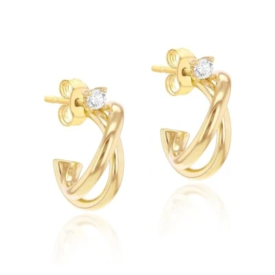 Image of Carissima Gold Women&#039;s 9ct Yellow 16mm x 5.5mm Crossover with CZ Half Hoop Stud Earrings