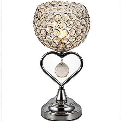 Image of TRADE® Crystal Table Lamp Chrome Finish Metal Base Decorative Room Light with K9 Heart Shaped Desk for Wedding Decoration Dining (Silver)