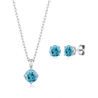 Image of Philip Jones Sterling Silver March (Aquamarine) Birthstone Necklace &amp; Earrings Set Created with Zircondia® Crystals